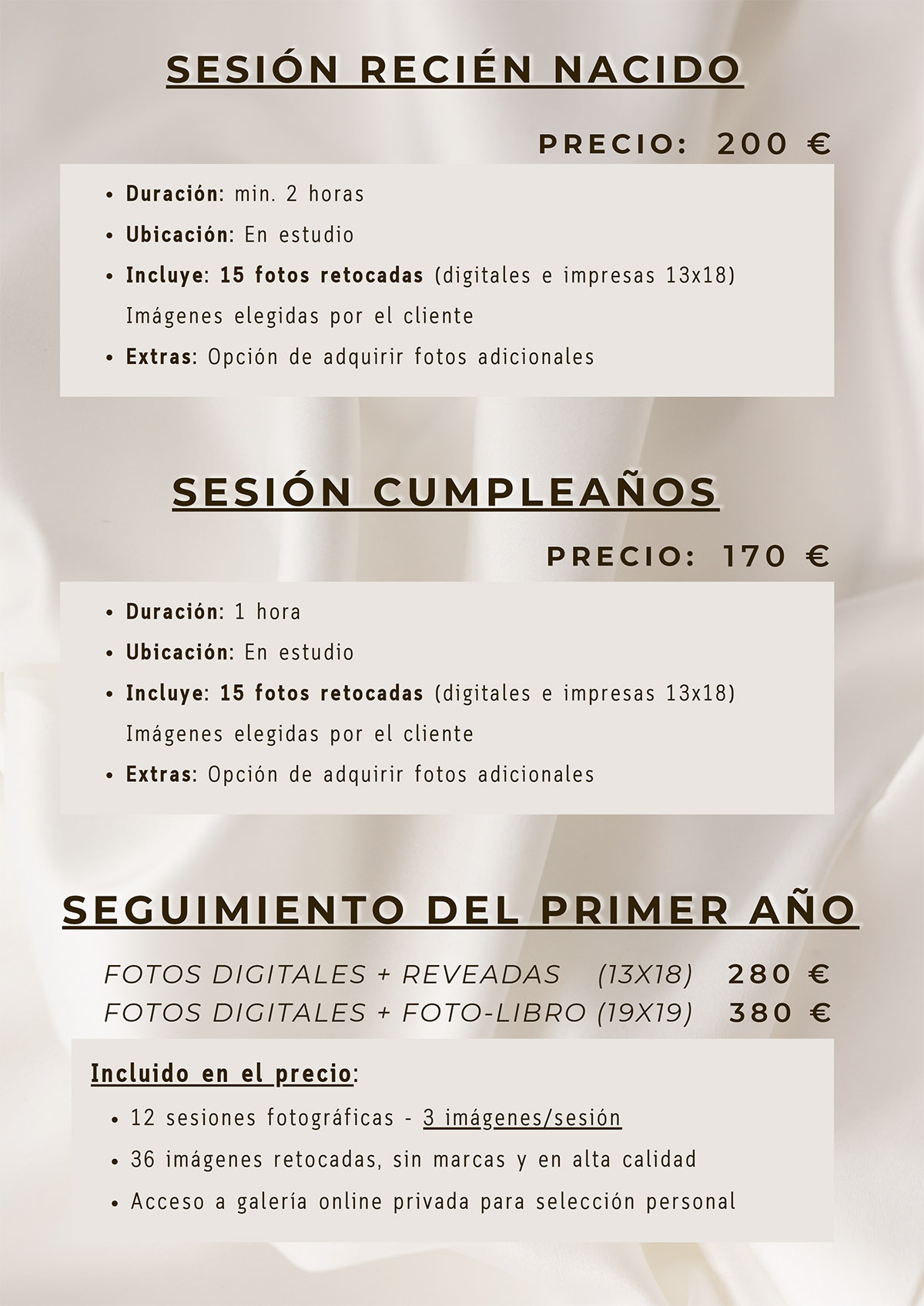 Tarifa 2025 Sesión Recién Nacido